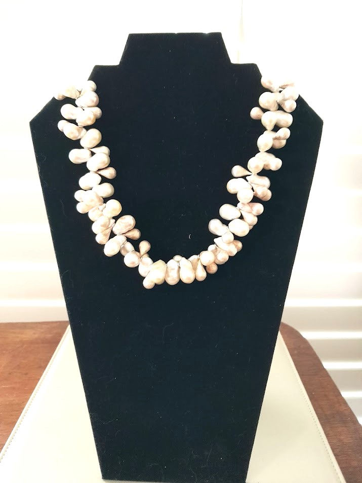 Thumbnail: Soft White with a Hint of  Pink Baroque Freshwater Pearl Drop Necklace