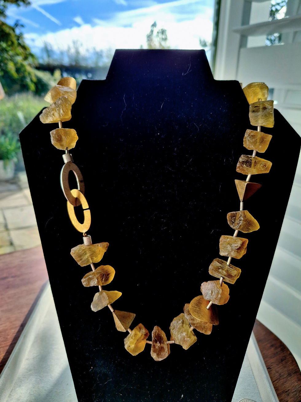 Thumbnail: Citrine Unpolished Nugget Necklace with 22K Gold Plated Sterling Silver Spacers