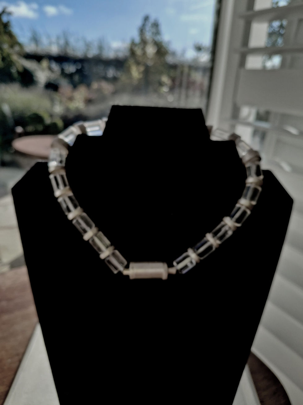Thumbnail: Rock Crystal Faceted Tubes & Sterling Silver Spacers & Magnetic Clasp
