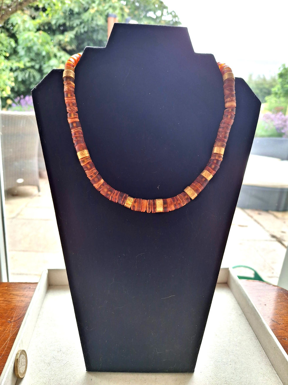 Thumbnail: Amber Graduated Heishi Beads with 22K Gold Plated Sterling Silver Spacers