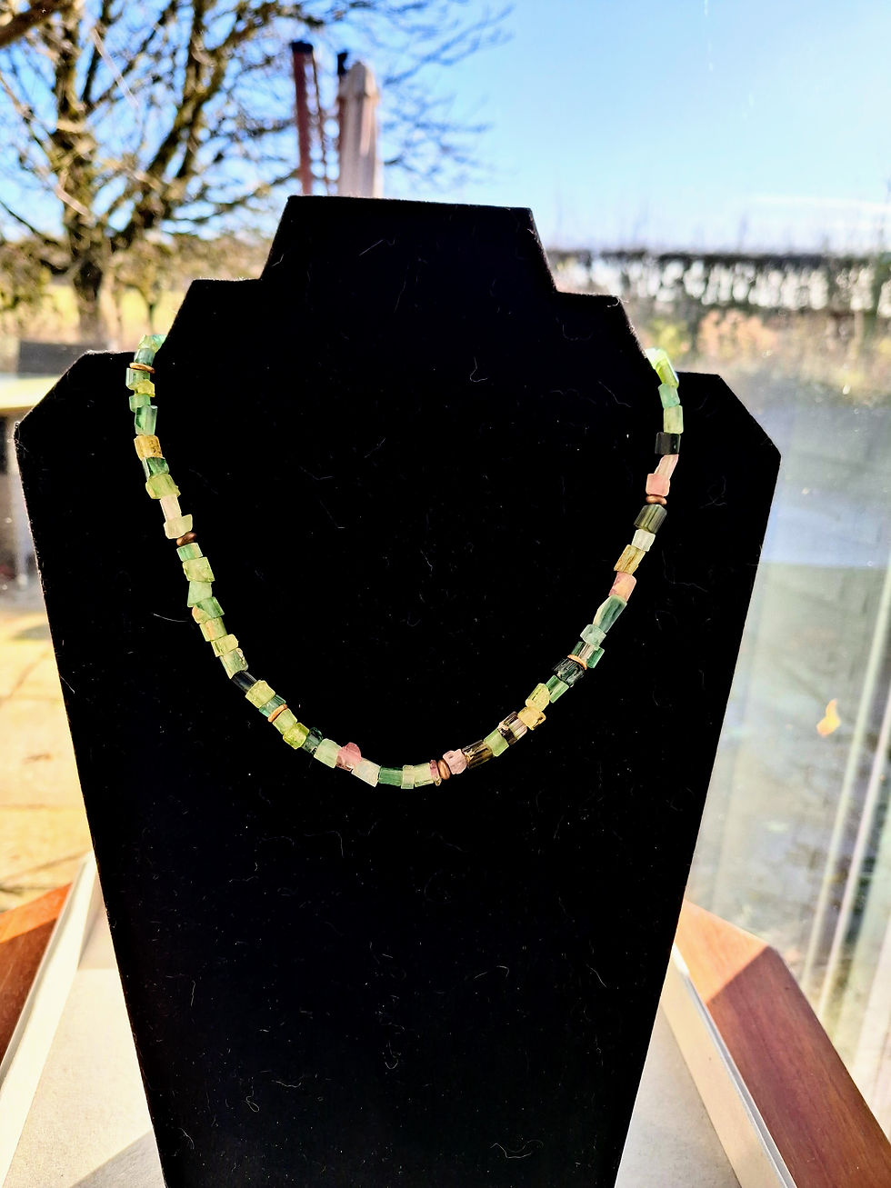 Thumbnail: Tourmaline Green & Pink Chips with 22K Gold Plated Sterling Silver Spacers