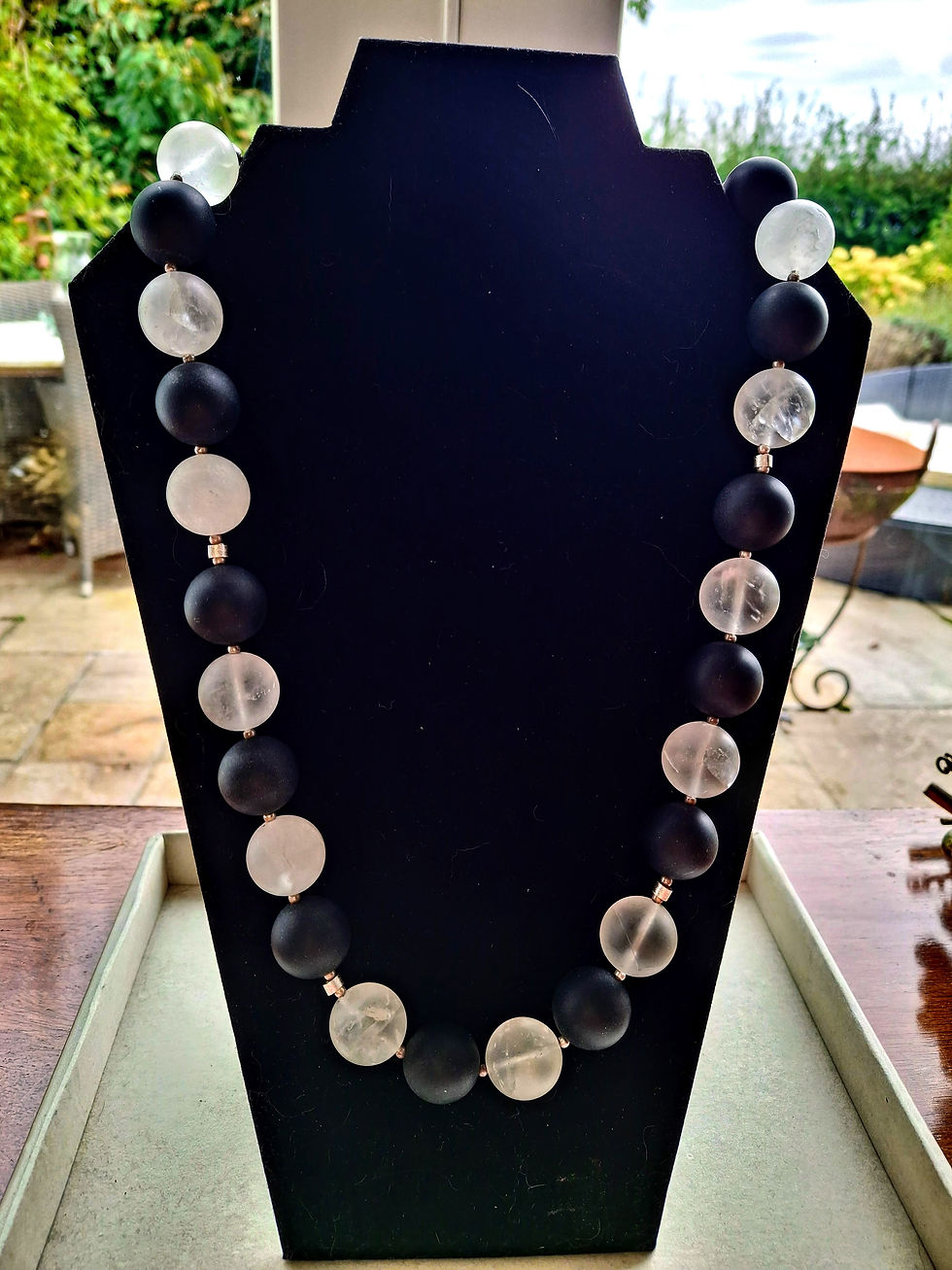 Thumbnail: Rock Crystal & Matt Black Onyx Beads.