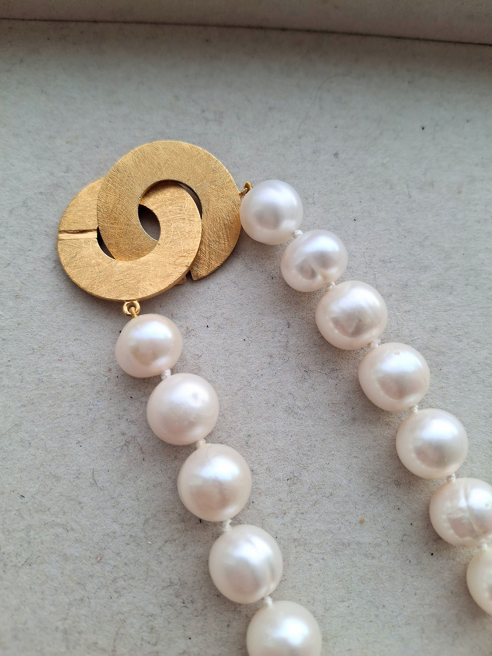 Thumbnail: Stunning White Freshwater Pearls with Brushed 22K Gold Plated Clasp