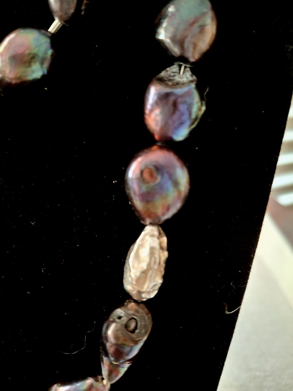Thumbnail: Long Black Baroque Freshwater Pearls with Sterling Silver Nuggets