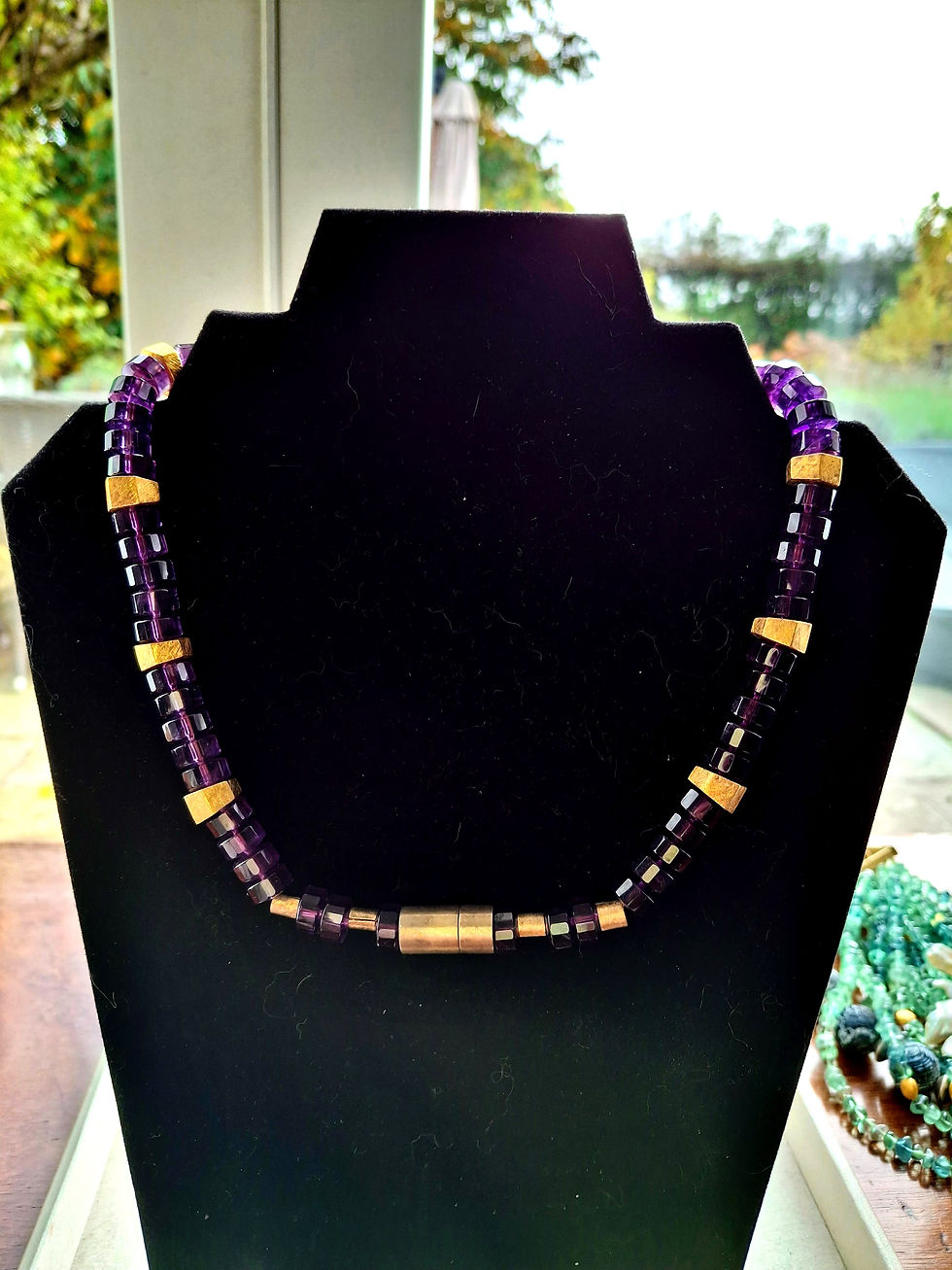 Thumbnail: Amethyst Hexagons with 22K Brushed Gold Plated Hexagon Spacers
