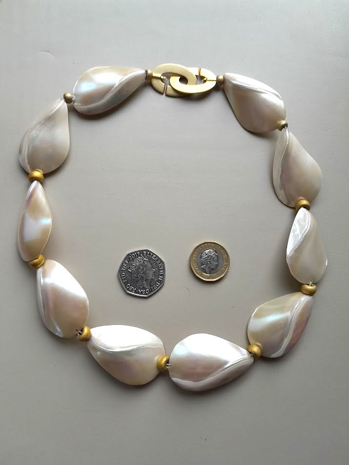 Thumbnail: Nautilus Soft Cream Shell Necklace with Brushed 22K Gold Plated Spacers