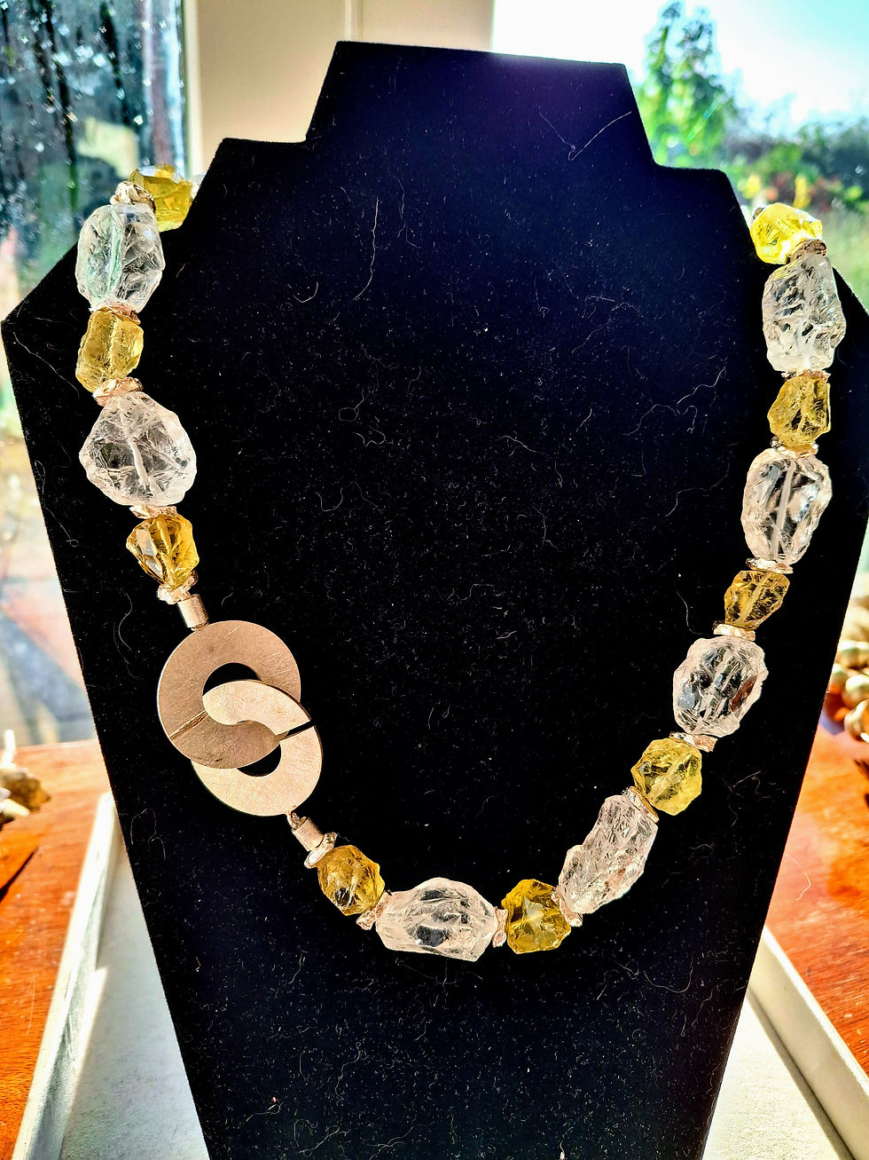 Thumbnail: Rock Crystal & Peridot Nugget Necklace with Sterling Silver Designer Clasp