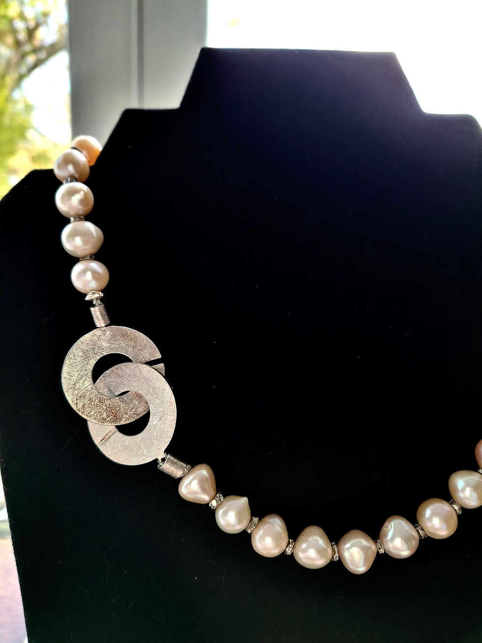 Thumbnail: Pale Pink Freshwater Baroque Pearls with Sterling Silver Nugget Spacers