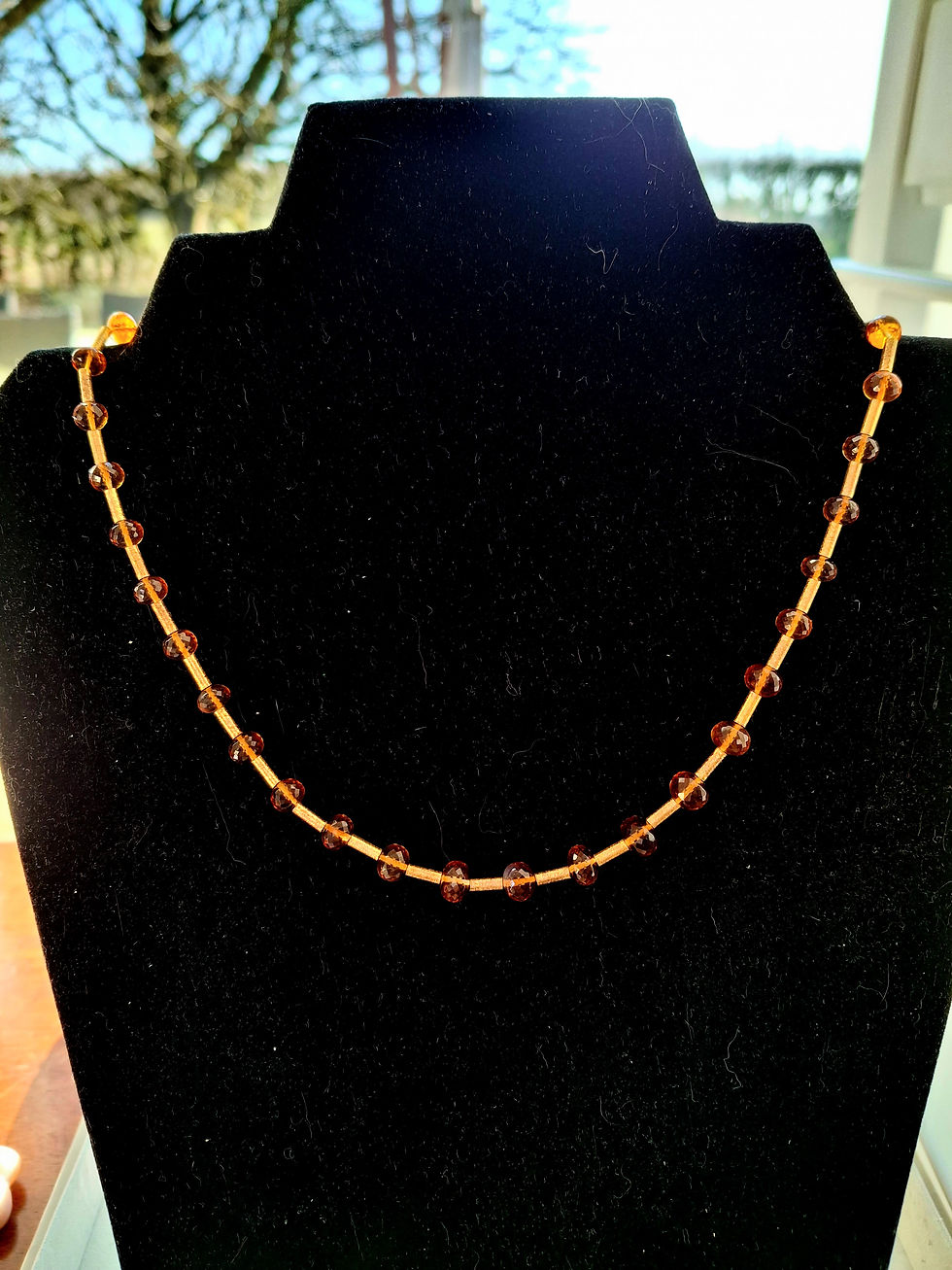 Thumbnail: Mandarin Garnet Polished Faceted Beads & 22K Gold Plated Spacers