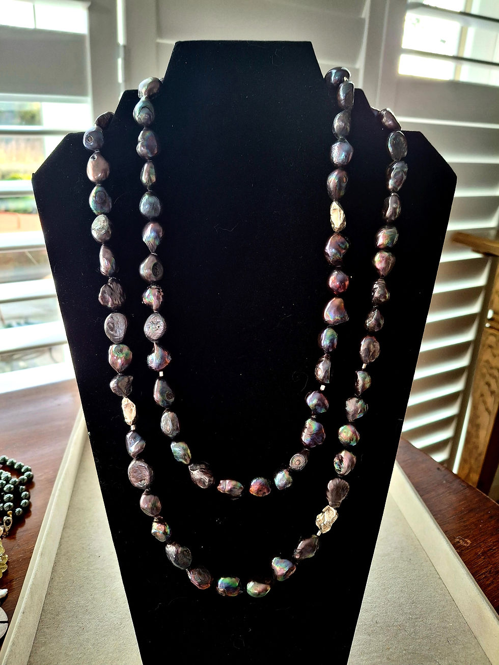 Thumbnail: Long Black Baroque Freshwater Pearls with Sterling Silver Nuggets