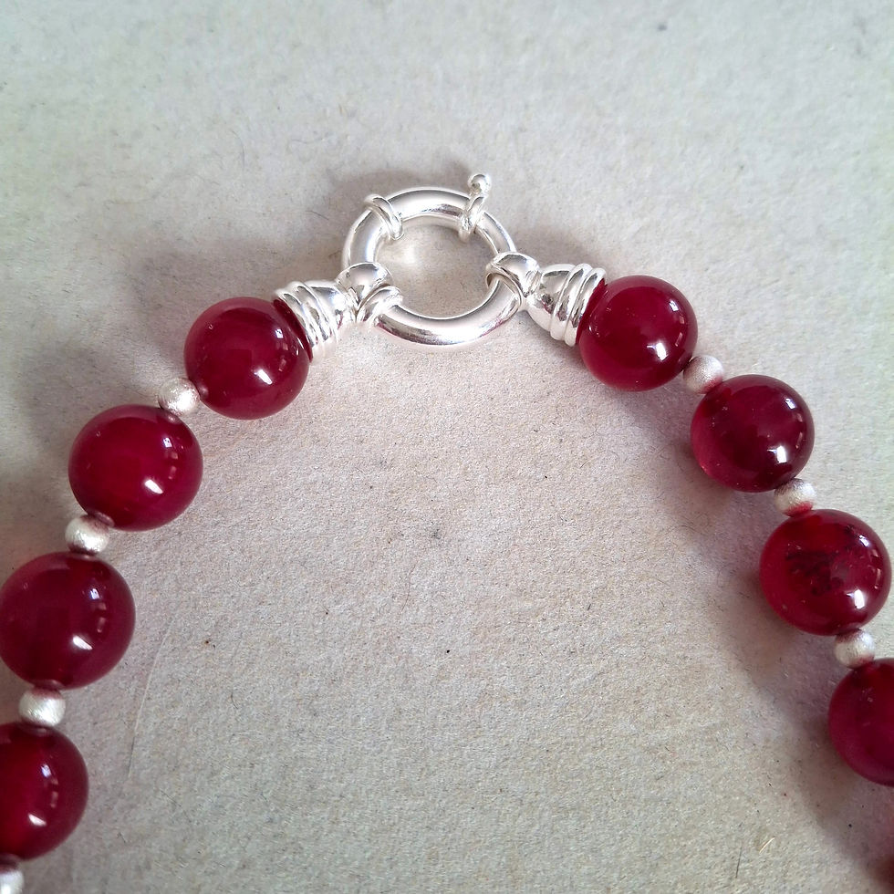 Thumbnail: Red Agate Beads with Brushed Sterling Silver Spacers & Clasp