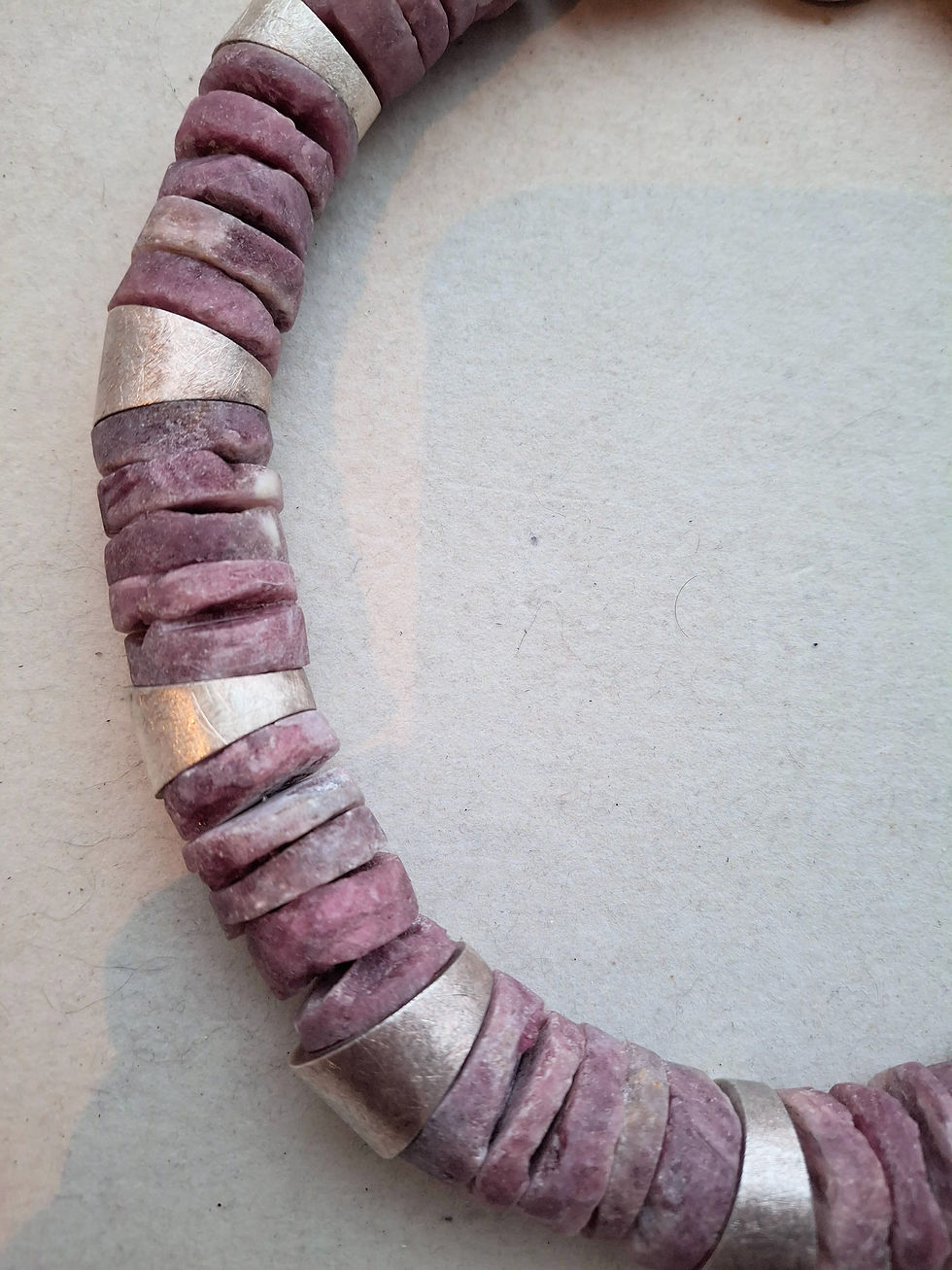 Thumbnail: Lilac Tourmaline Unpolished Heishi Beads with Sterling Silver Wedges & Bolt Clas
