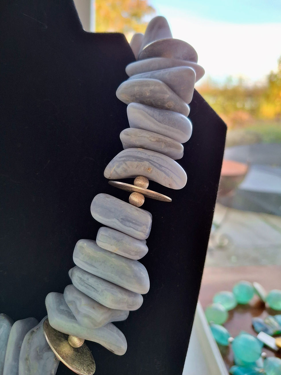 Thumbnail: Blue Lace Agate Necklace with Sterling Silver Spacers & Designer Clasp