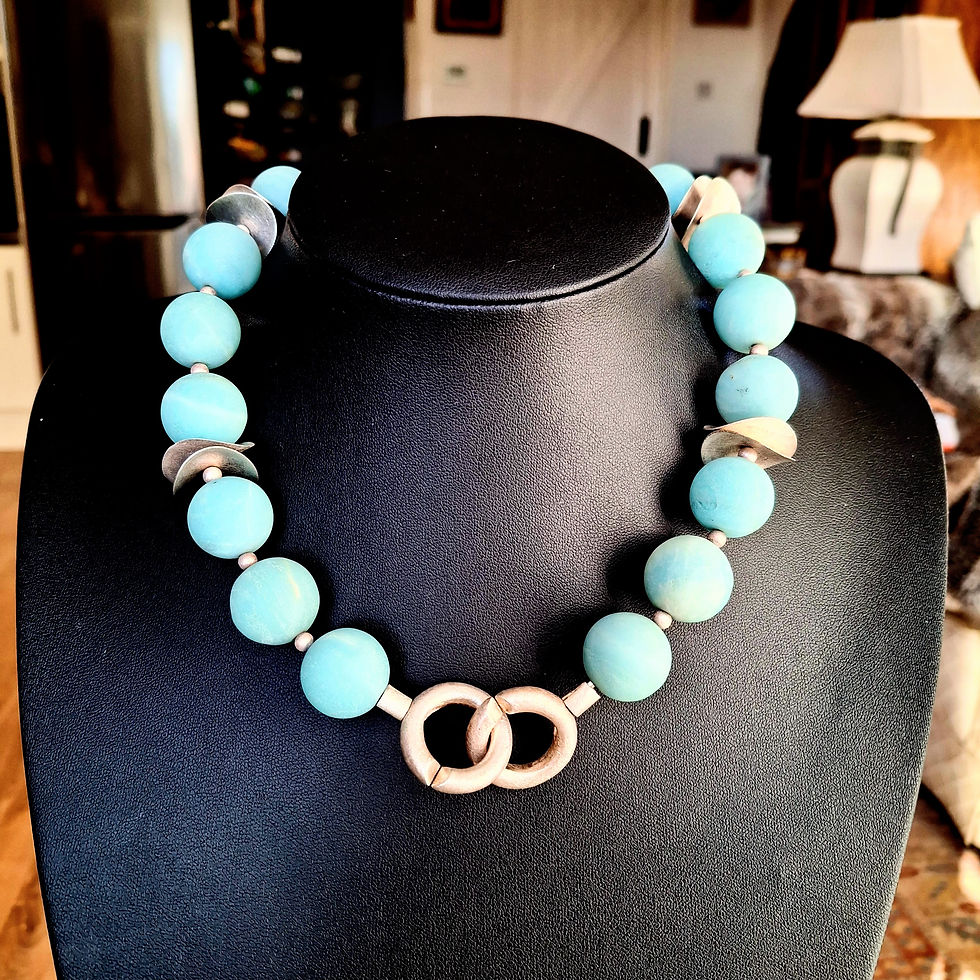 Thumbnail: Amazonite Unpolished Beads with Brushed Sterling Silver Spacers & Designer Clasp
