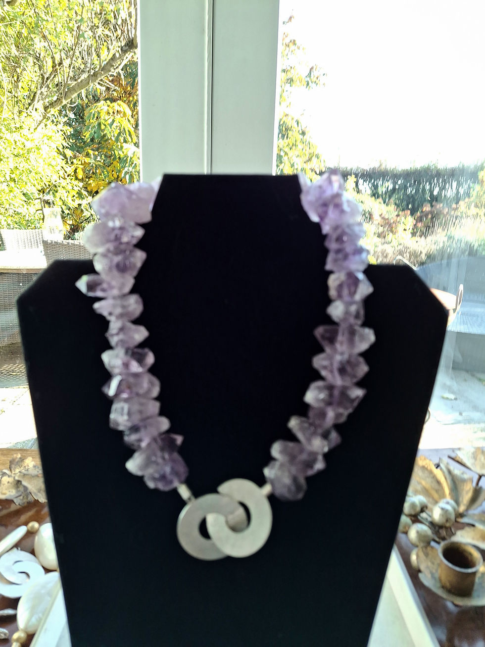 Thumbnail: Amethyst Polished Crystals with Brushed Sterling Silver Designer Clasp