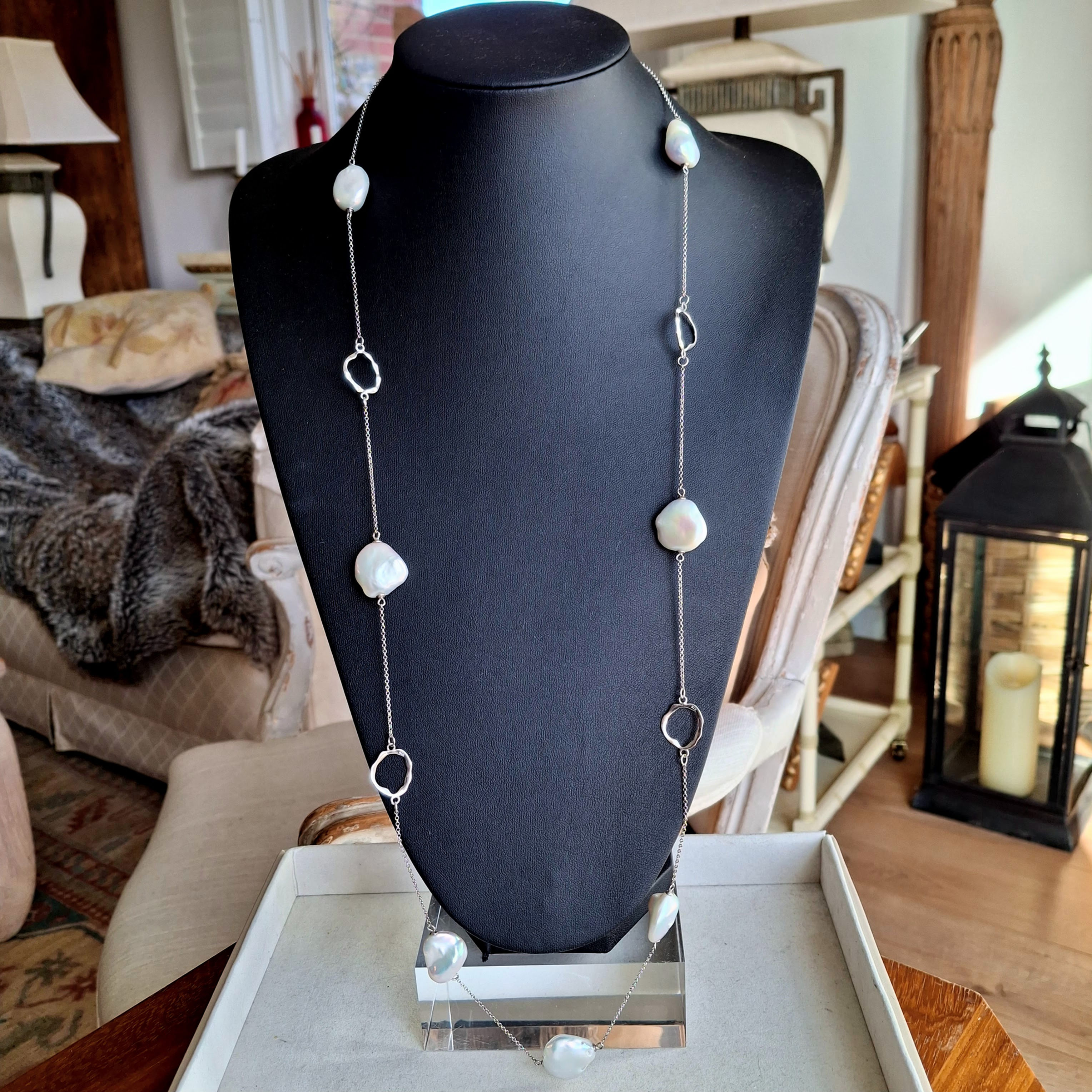 Large Kaori Baroque Freshwater Pearl & Sterling Silver Station Necklace