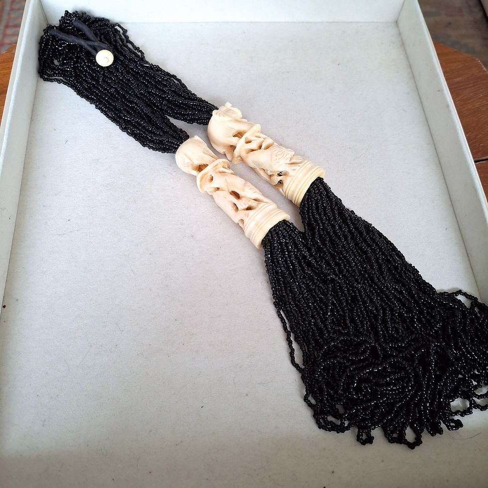 Thumbnail: African Ethnic Black Glass Bead & Carved Bone Tribal Necklace