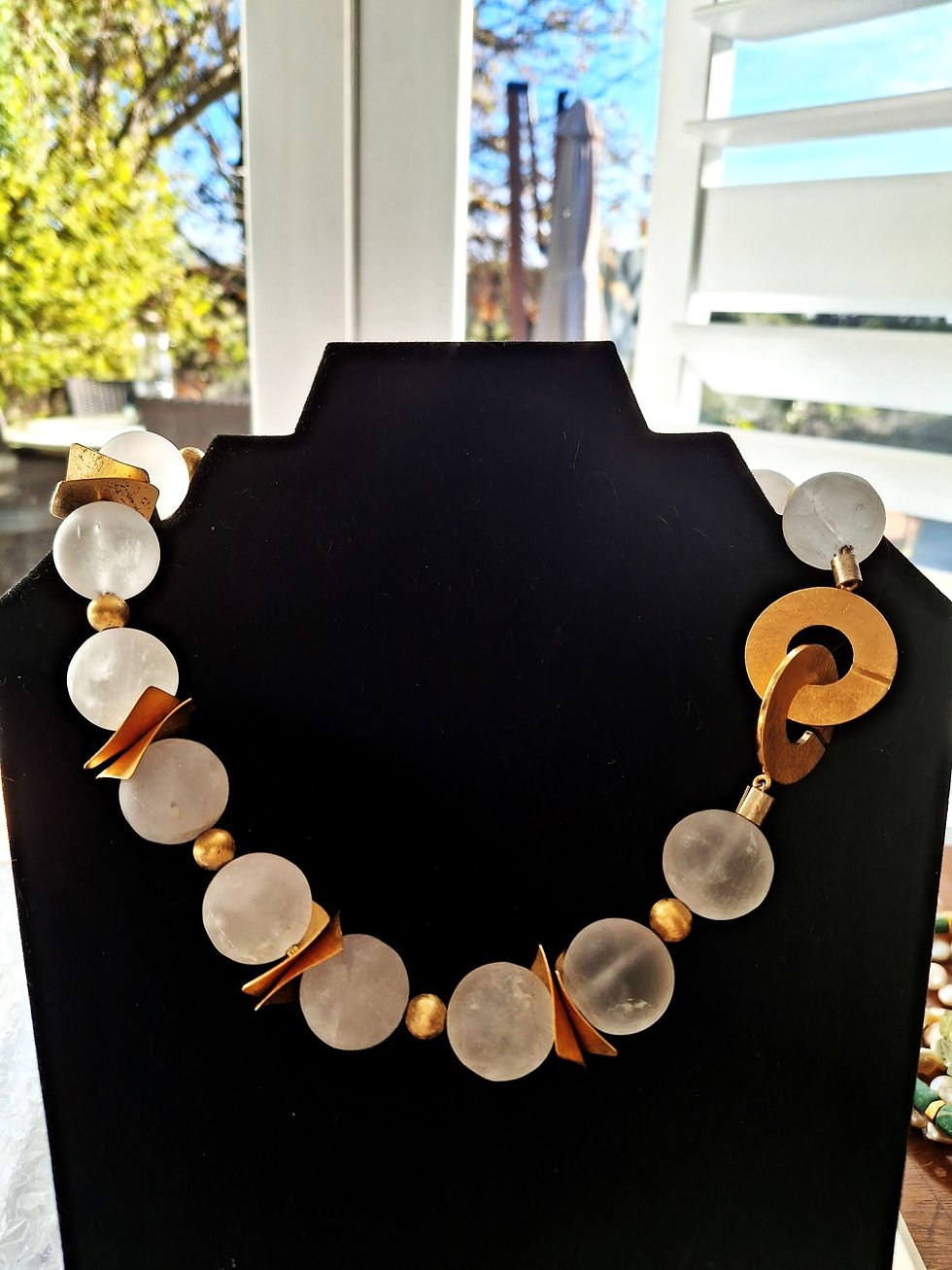 Thumbnail: Rock Crystal Frosted Beads with Brushed 22K Gold Plated Spacers
