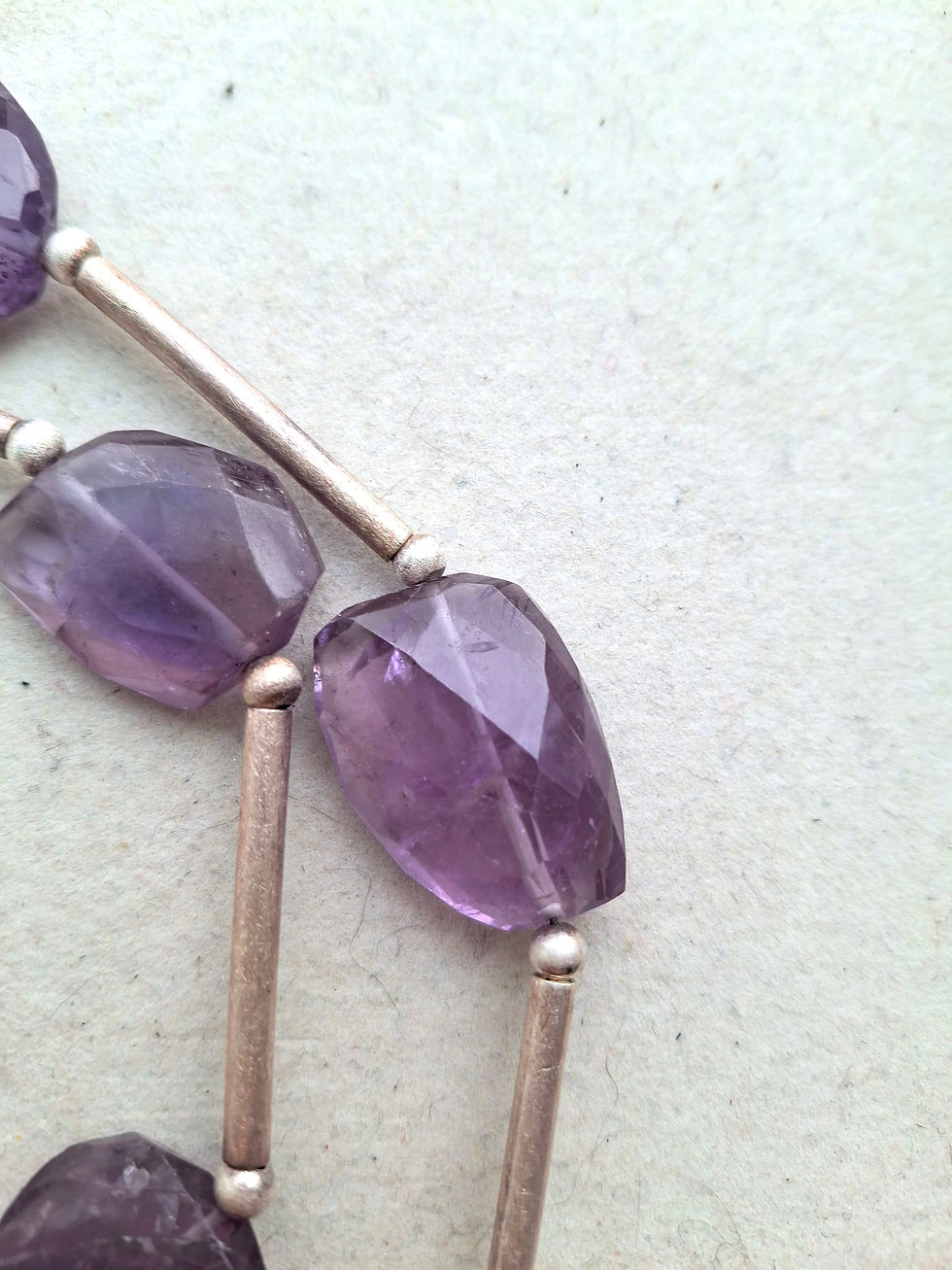 Thumbnail: Large Amethyst Faceted Polished Nuggets with Brushed Sterling Silver Tubes.