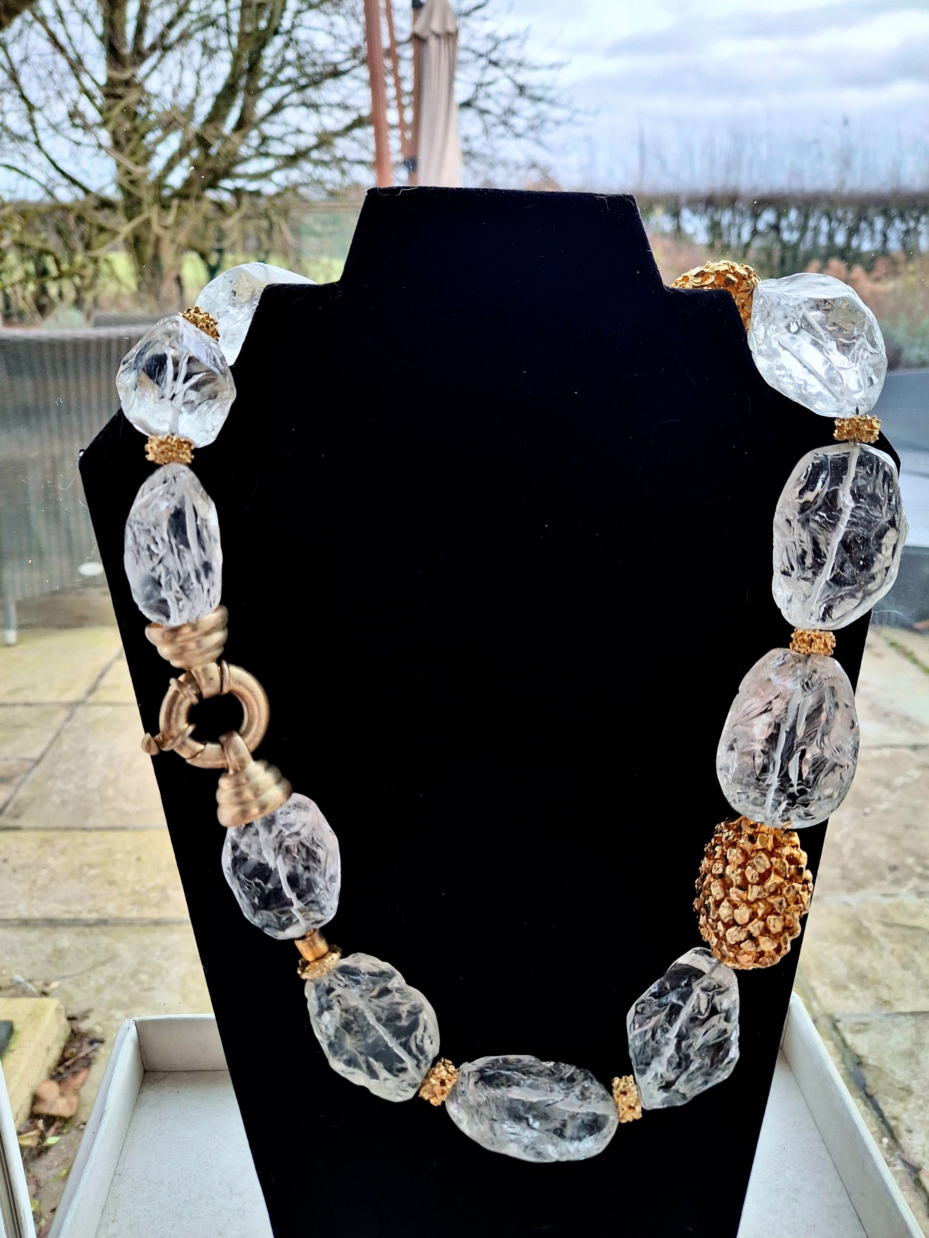 Rock Crystal Large Nuggets with 22K Gold Plated Sterling Silver