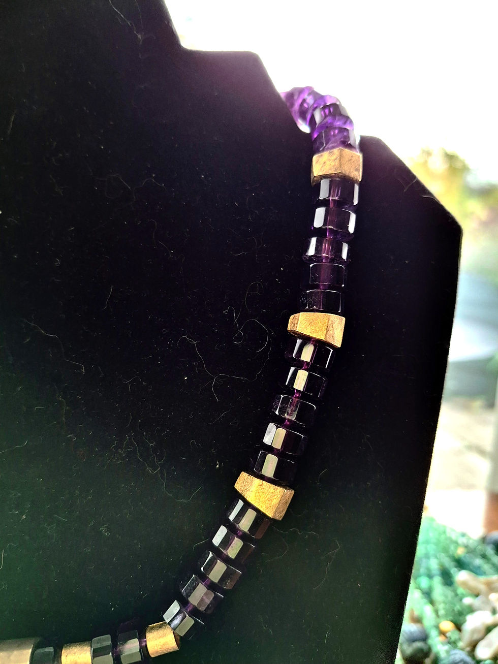 Thumbnail: Amethyst Hexagons with 22K Brushed Gold Plated Hexagon Spacers