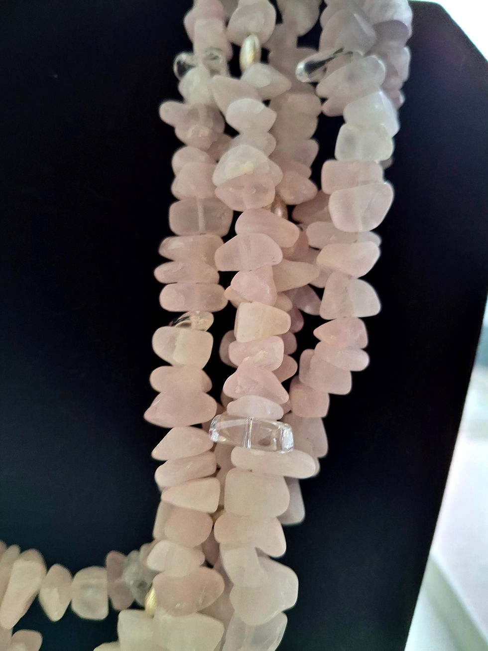 Thumbnail: Multi Strand Frosted Rose Quartz Chips Interspersed with Rock Crystal