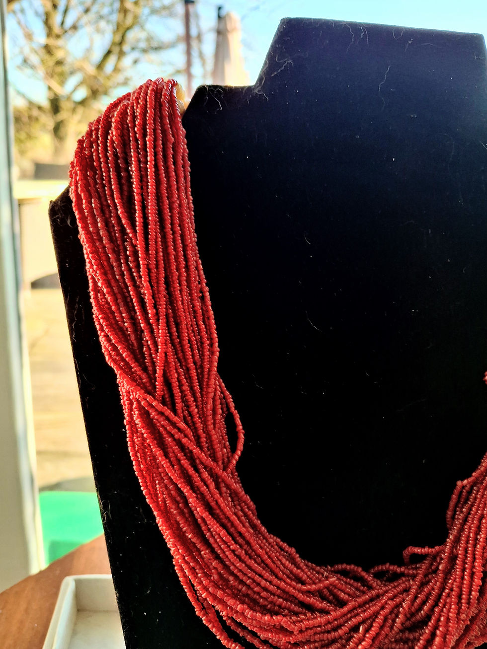 Thumbnail: Red Bead & Bone Tribal Afghan Multi Strand Necklace