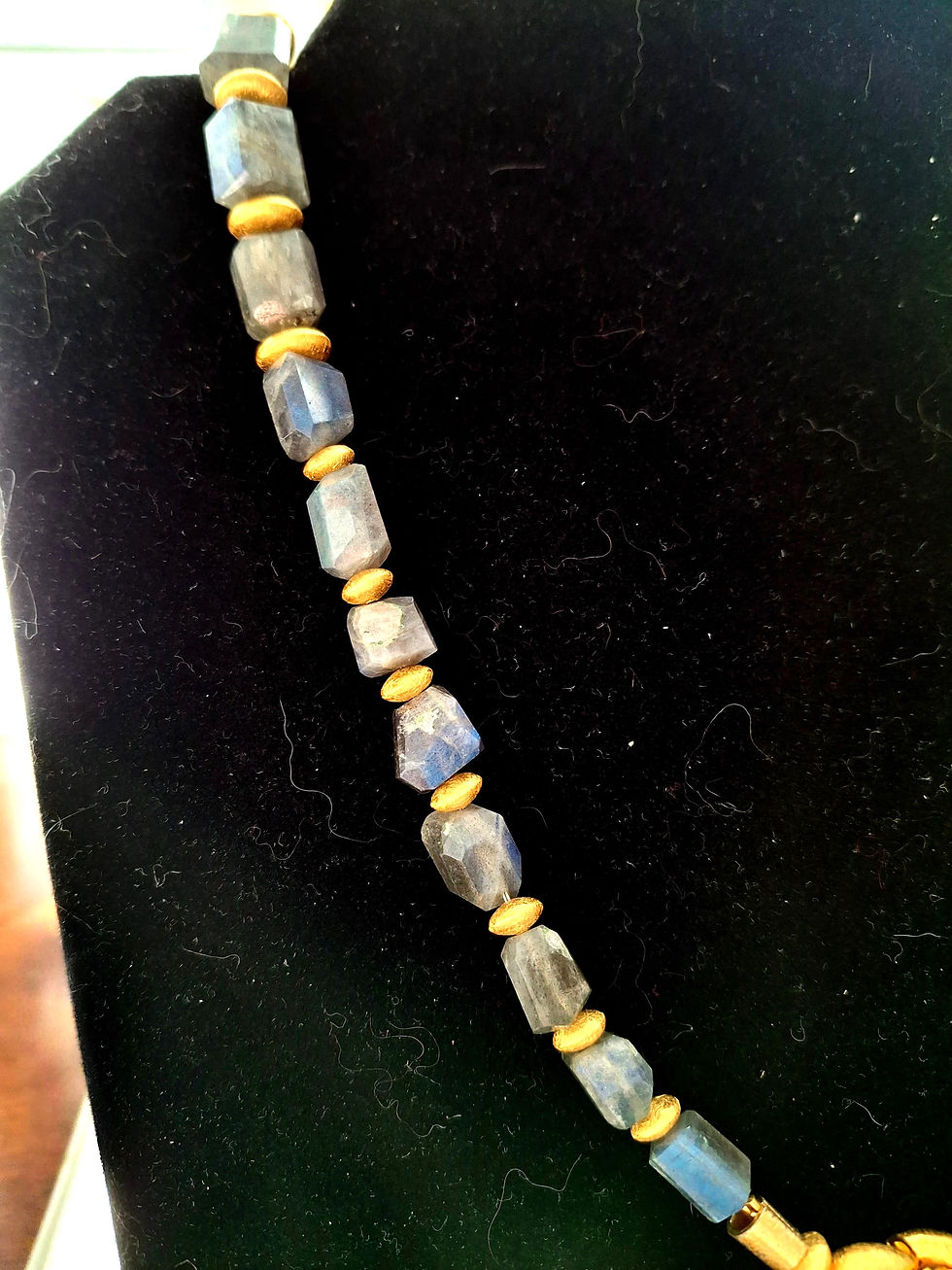 Thumbnail: Labradorite Rough Cut Polished Nuggets with 22K Gold Plated Spacers