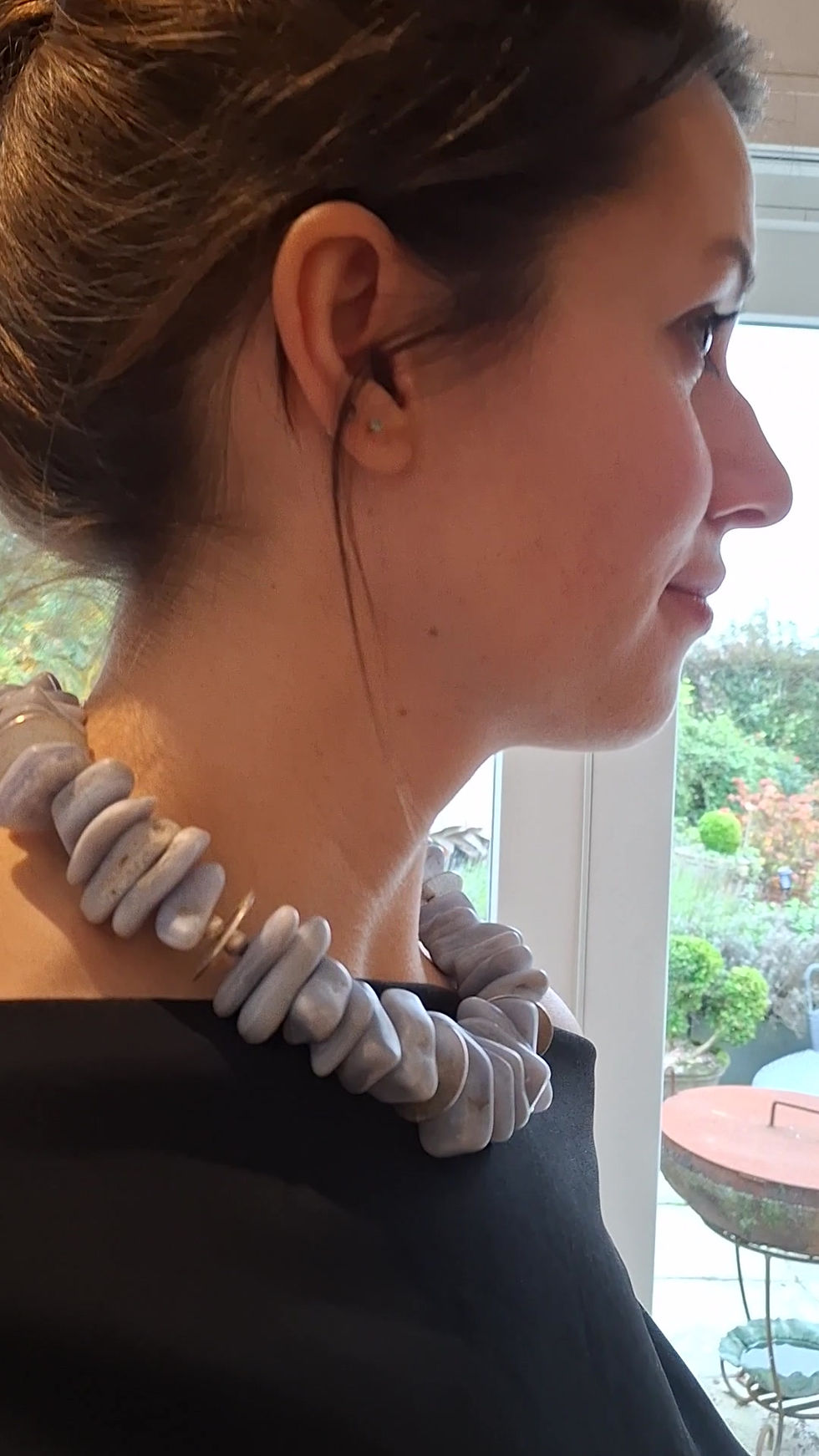 Thumbnail: Blue Lace Agate Necklace with Sterling Silver Spacers & Designer Clasp