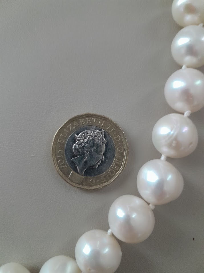 Thumbnail: Stunning White Freshwater Pearls with Brushed 22K Gold Plated Clasp