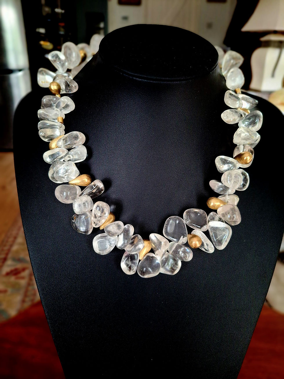 Thumbnail: Rock Crystal Drops & 22K Gold Plated Drop Spacer Necklace