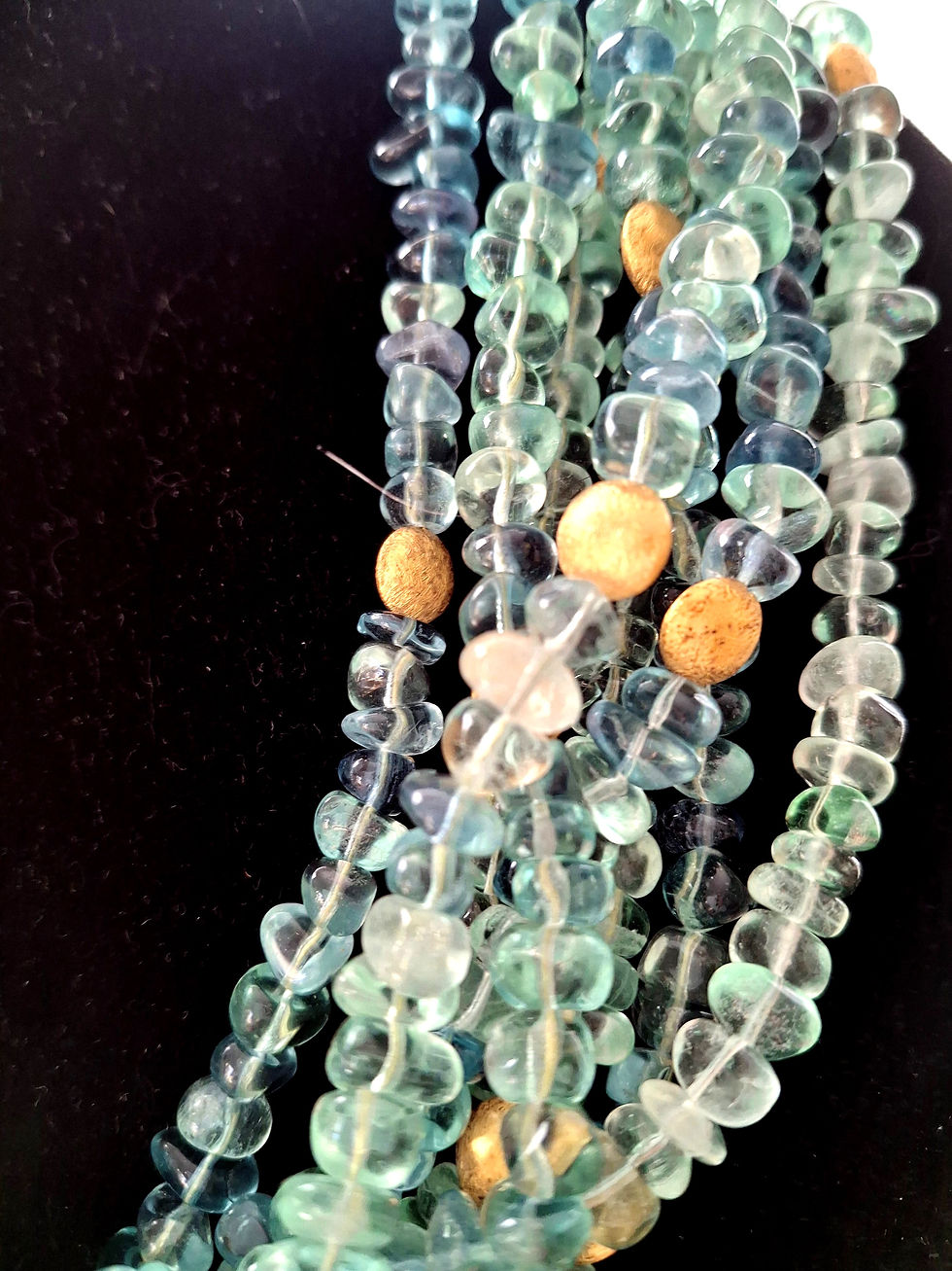 Thumbnail: Pale Blue Green Fluorite Clear Pebbles with 22K Gold Plated Diskser