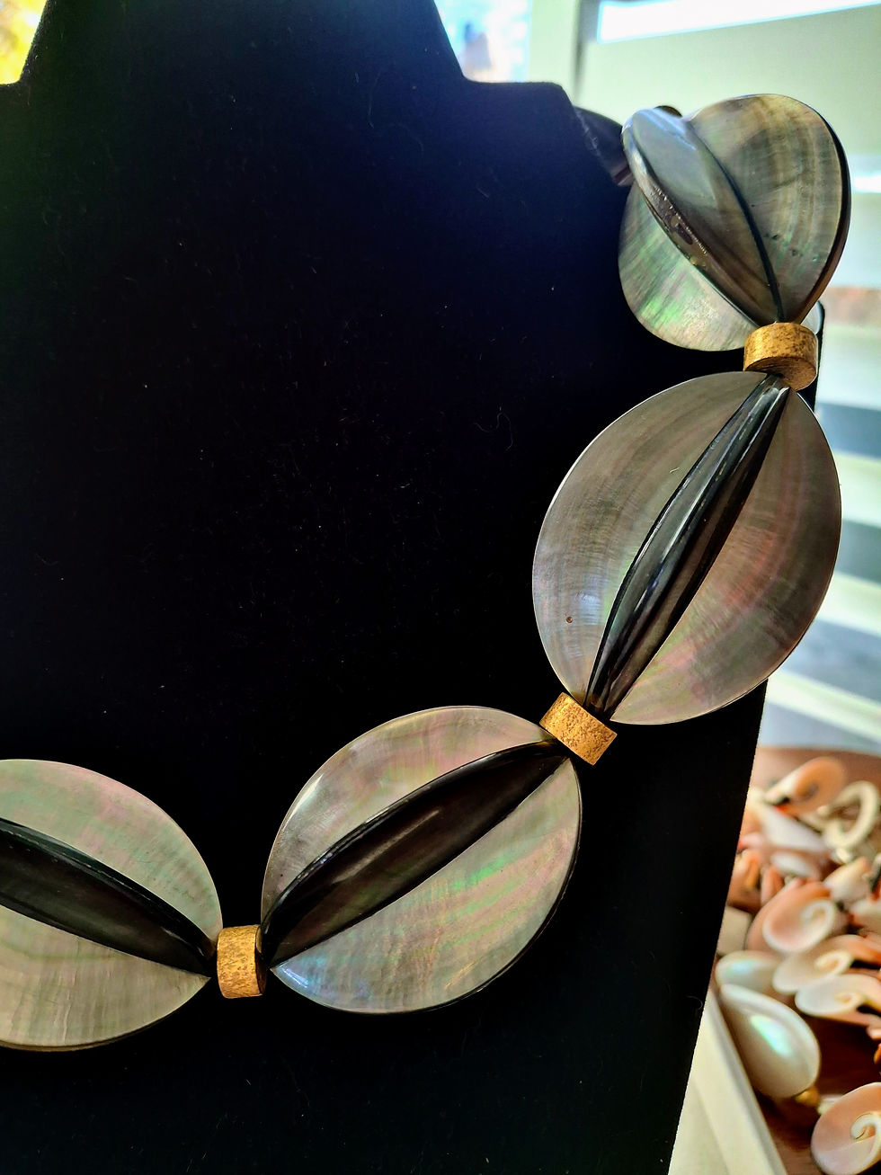 Thumbnail: Large Grey Gold Blacklip Shell Necklace with 22K Gold Plated Designer Clasp