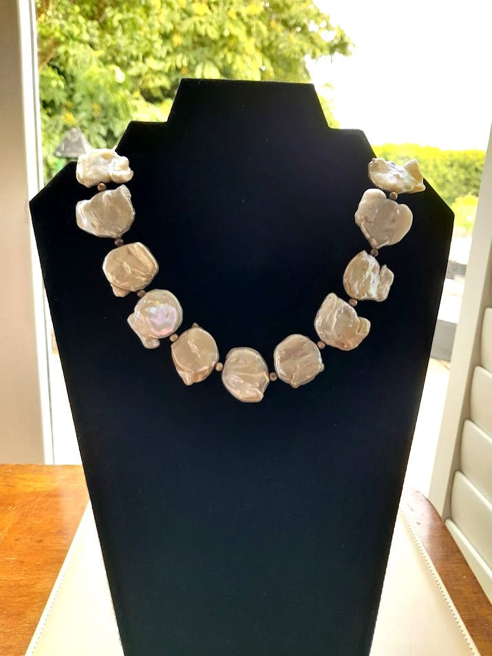 Thumbnail: Large Square  Baroque Freshwater Pearls with Sterling Silver Spacers