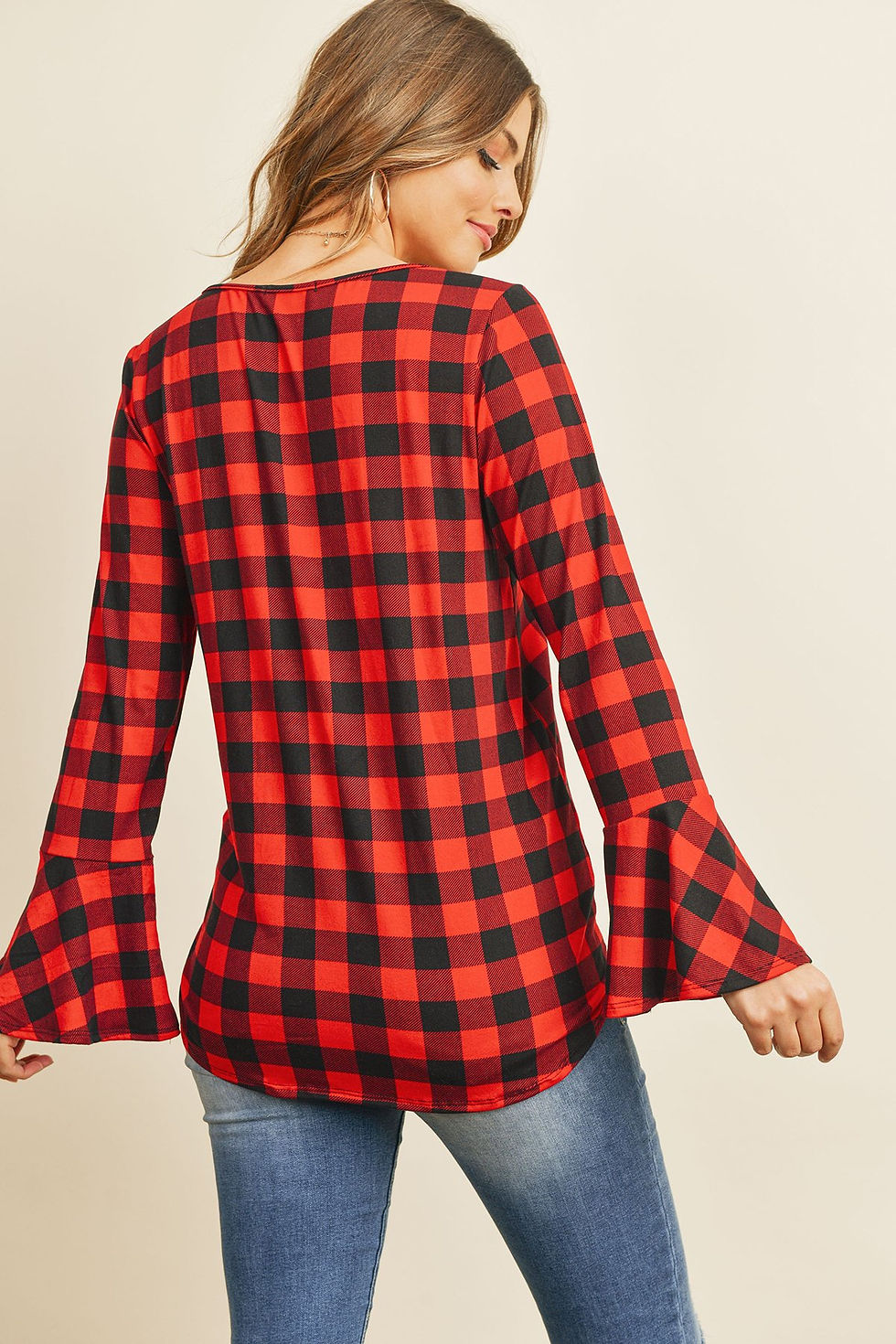 Thumbnail: Bell Sleeve Front Tie Top Back View