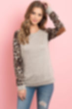 Gray Leopard Sleeve Sweater Front View