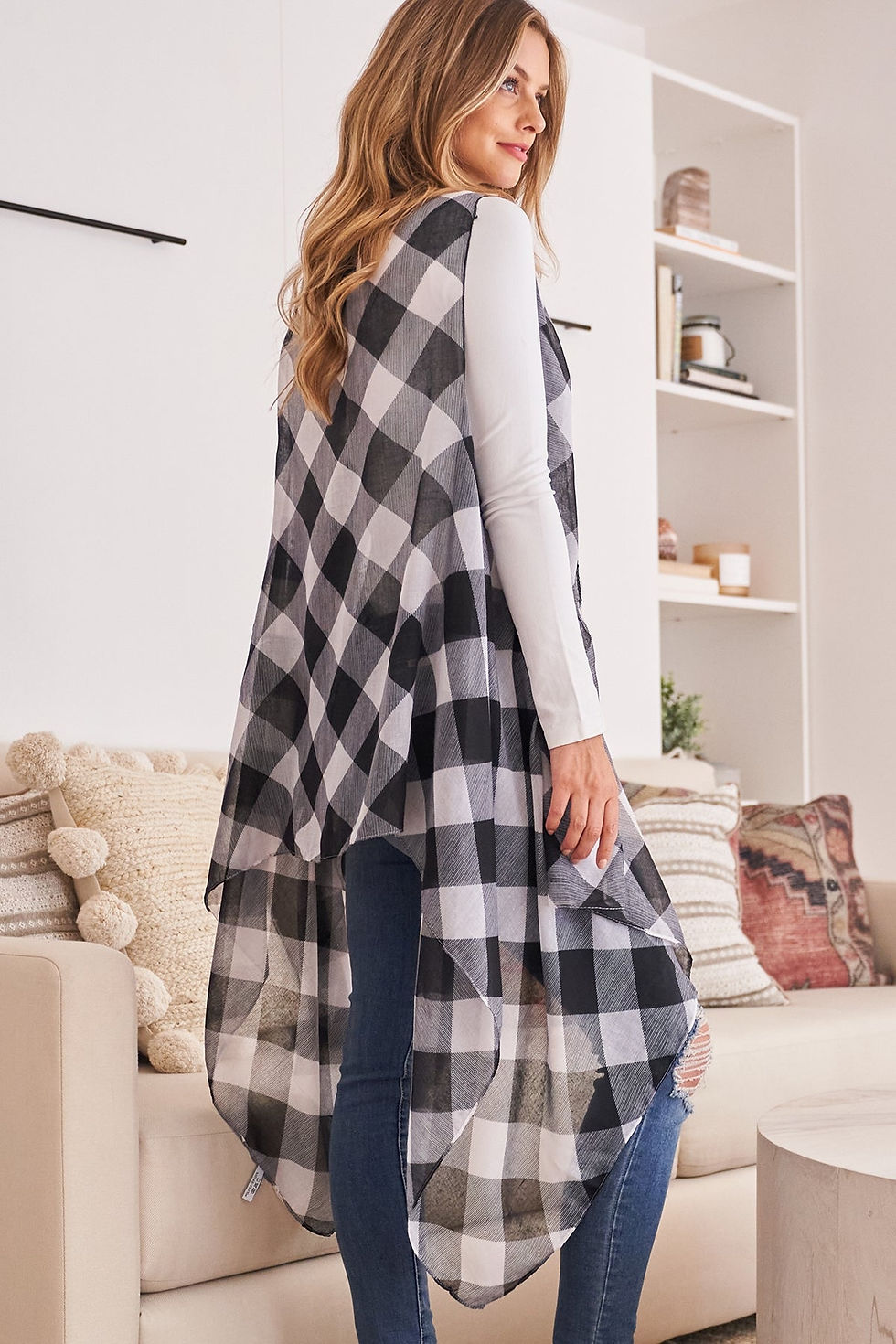Thumbnail: Plaid Kimono Cardigan Back View