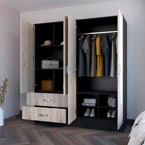 Armoire Ron, Bedroom, Black / Light Gray Olly and Company