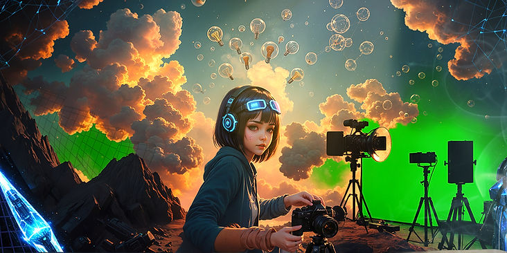 Two film makers dancing while the film ideas in their heads are brought to life by AI, the