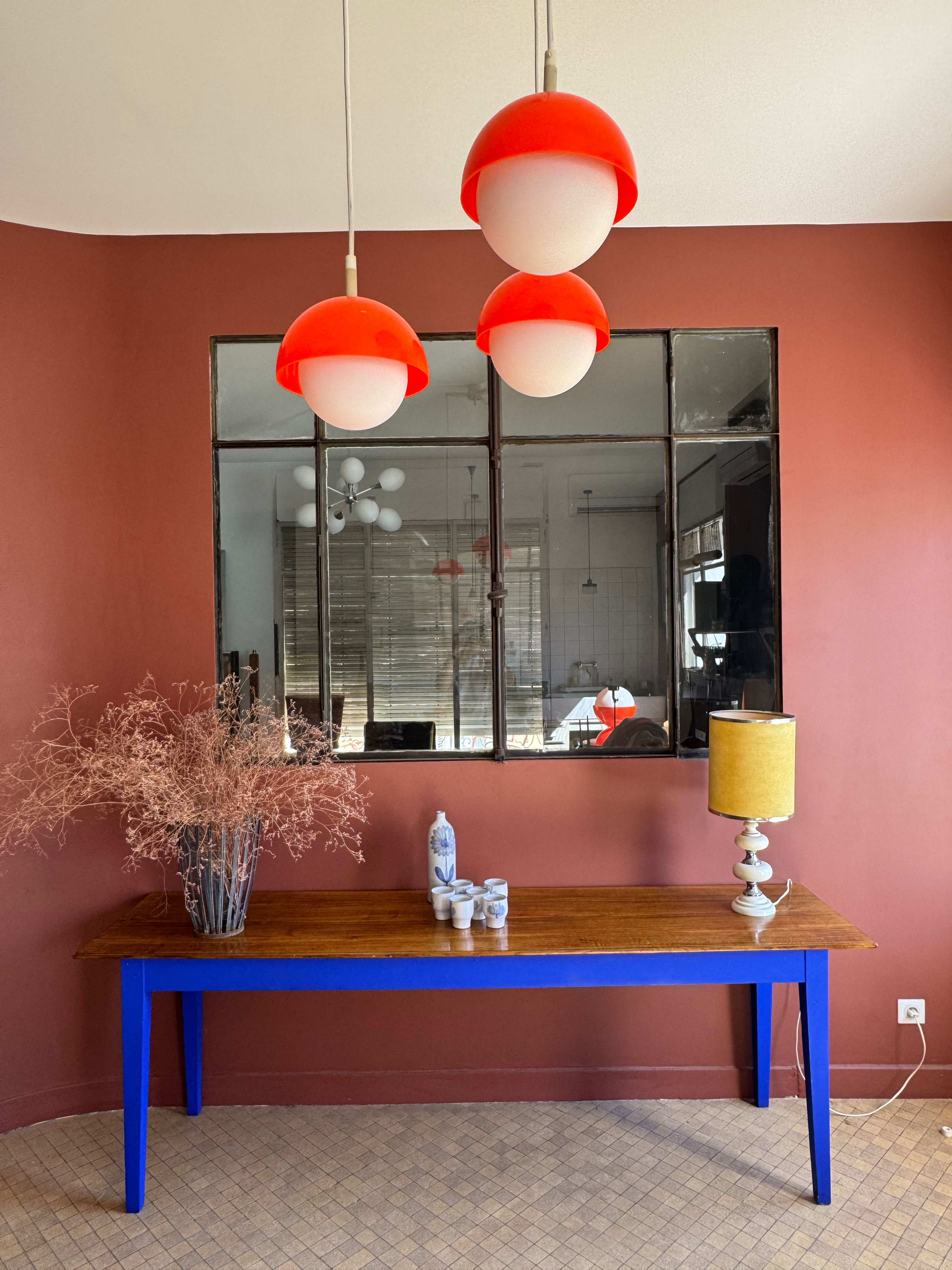 Table ancienne 19ème vintage bleu klein