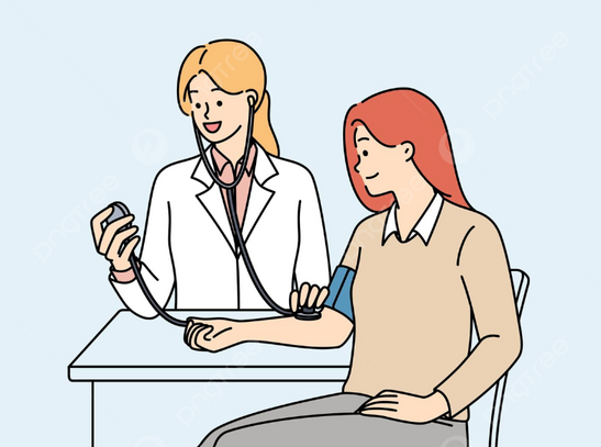 Doctor checking seafarer vitals at a marine health center.