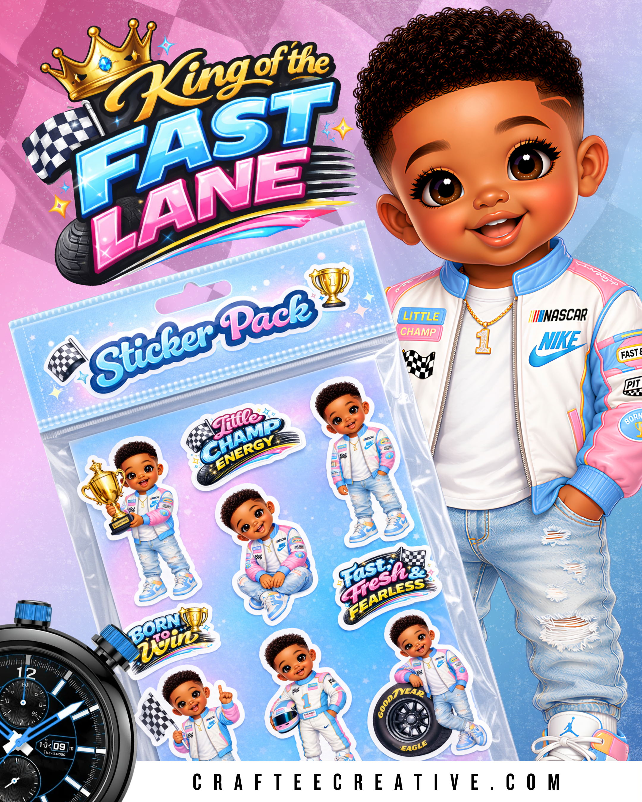 King of the Fast Lane Sticker Pack (Digital Download) | Racing Kids PNG Stickers