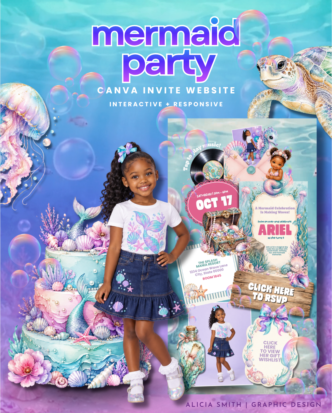 Interactive Mermaid Birthday Website Invitation | Canva