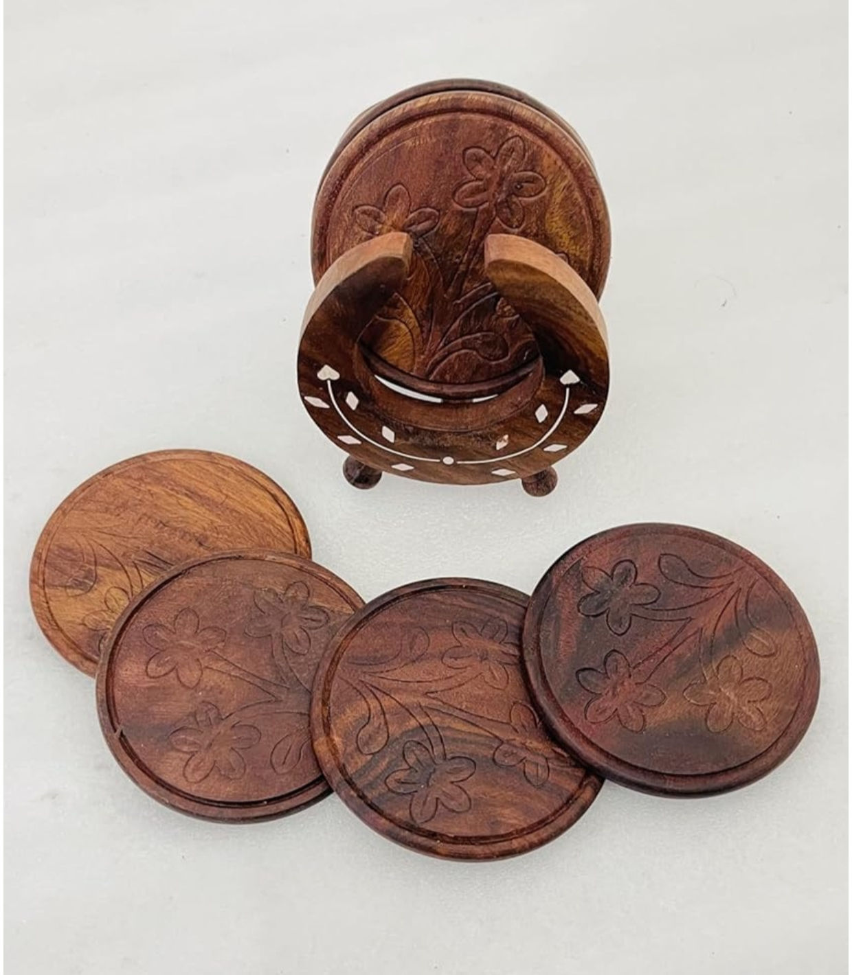 Wooden Moon Coaster- Set of 6 with Holder