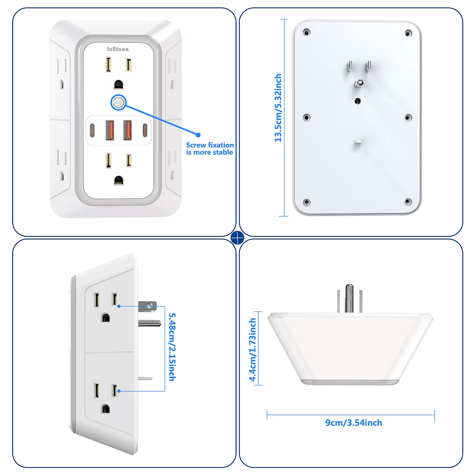 Thumbnail: Multiple Sockets US Plug Power Strip with 6 AC Outlets 4 USB Ports(2 Type C), Wa