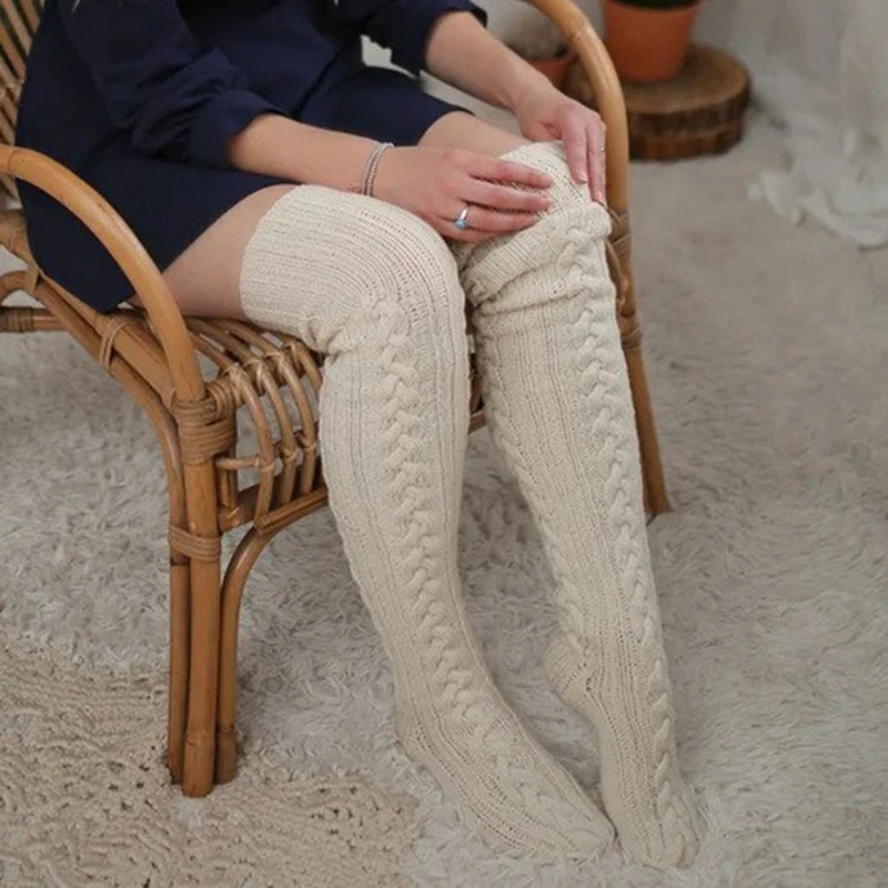 Thumbnail: 2025 New Casual Knitted Thigh High Socks Stockings Women Winter Home Thick Warm 