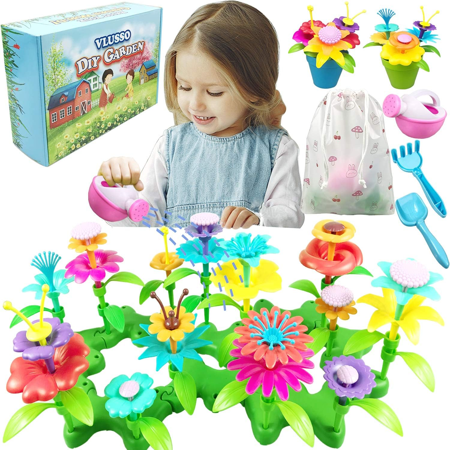 Gifts Toys for 3-6 Year Old Girls, DIY Flower Garden Building Kits Educational A