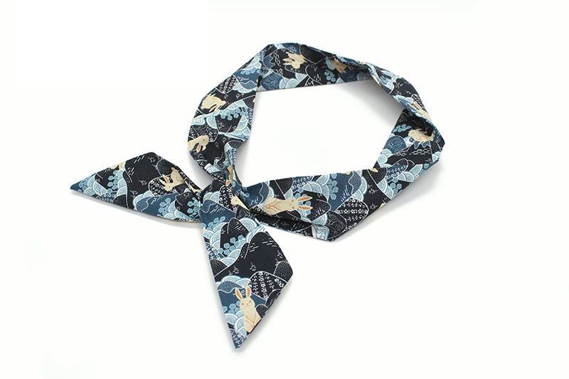 Thumbnail: Extra Long Wide Wired Pattern Headband - Navy Rabbit