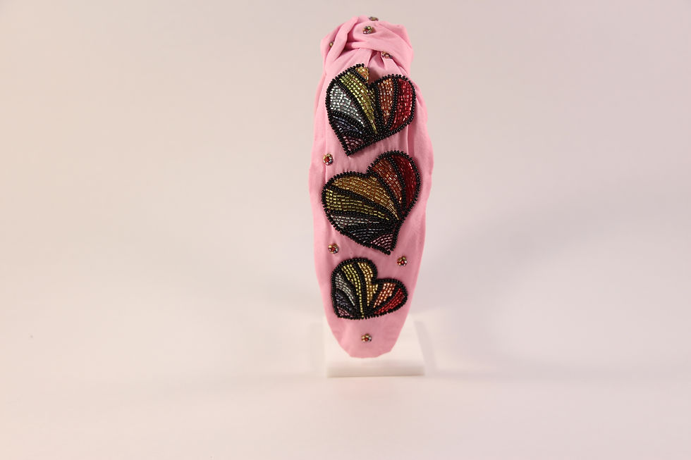 Thumbnail: Love in Color Beaded Hearts Handmade Knot Headband