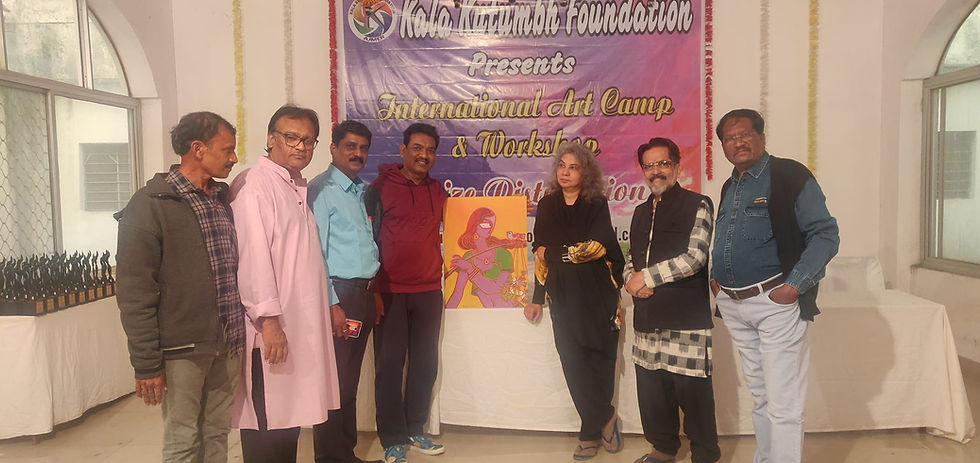 SANTANU WITH HIS PAINTING AT THE CAMP